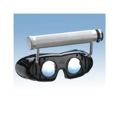 Nystagmusbrille nach Frenzel mit Batteriegriff und festen Gläsern