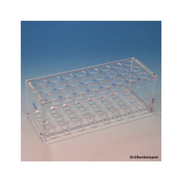 Reagenzglasgestell aus Plexiglas für 12 Gläser bis 13 mm Ø, ohne Stäbe
