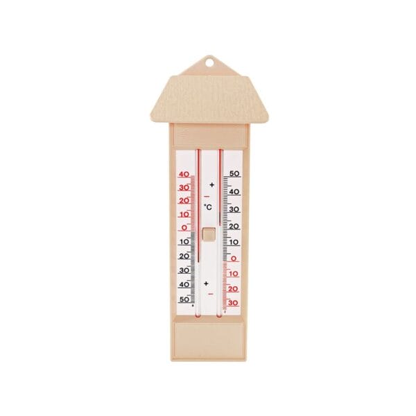 Maxima-Minima-Thermometer mit Drucktasten-Magnet und Dach