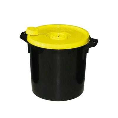Kanülenabwurfbehälter schwarz 11,3 Ltr., gelber Deckel