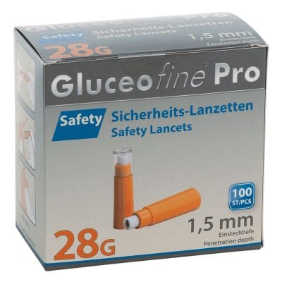 Gluceofine Pro Safety Sicherheits- lanzetten 28 G x 1,5 mm (100 Stck.)