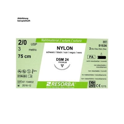 NYLON DSM 18 3/0=2 schwarz monofil, Nahtmaterial Fadenlänge 45 cm (36 Stck.)