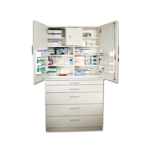 Medikamenten- und Verbandmittelschrank weiß mit Holztüren