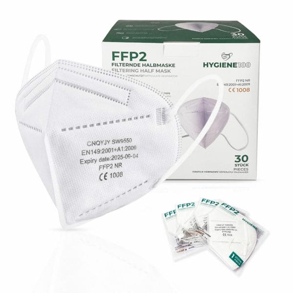 Hygiene100® 30 x FFP2 White Masks, Respirator Mask, 5-Layer Dus