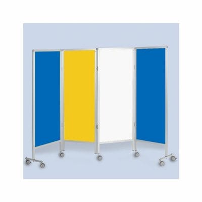 Wandschirm 4-flügelig, fahrbar, Farbe: blau/gelb/weiß/blau