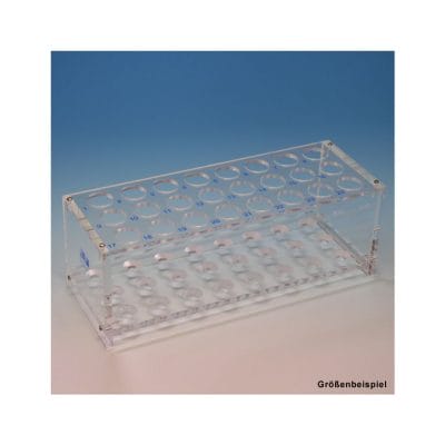 Reagenzglasgestell aus Plexiglas für 12 Gläser bis 18 mm Ø, ohne Stäbe