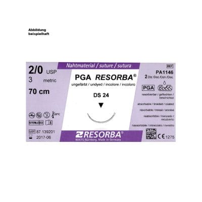 PGA-RESORBA DS 24 2/0=3 ungefärbt, Nahtmaterial Fadenlänge 70 cm (24 Stck.)