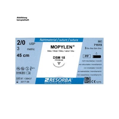 MOPYLEN DSM 18 3/0=2 blau monofil, Nahtmaterial Fadenlänge 75 cm (36 Stck.)