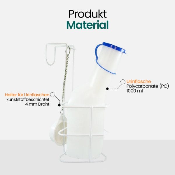 Urinflasche für Männer, 1 Liter / 1000 ml, langlebige, durchscheinende Kunststoff-Urinflasche mit Verschluss, leicht ablesbare Messlinien, tragbar für unterwegs