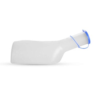 Urinflasche für Männer, 1 Liter / 1000 ml, langlebige, durchscheinende Kunststoff-Urinflasche mit Verschluss, leicht ablesbare Messlinien, tragbar für unterwegs